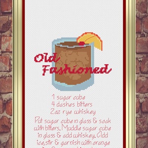 Alcohol Cross Stitch Pattern, Old Fashioned Iced Tea, Alcohol Gifts, Cross Stitch, Cross Stitch Patterns, Counted Cross Stitch