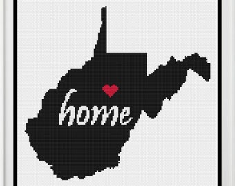 West Virginia Cross Stitch Pattern, West Virginia Cross Stitch, West Virginia Home Decor, Cross Stitch, Cross Stitch Pattern