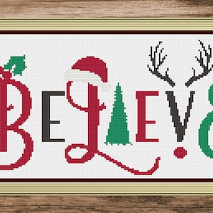 Christmas Cross Stitch, Christmas Cross Stitch Pattern, Believe Cross Stitch, Cross Stitch, Cross Stitch Patterns
