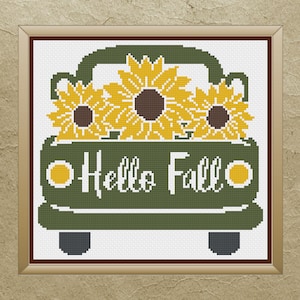 Fall Cross Stitch, Fall Cross Stitch Pattern, Sunflower Cross Stitch, Fall Home Decor, Cross Stitch, Cross Stitch Patterns