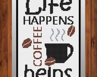 Coffee Cross Stitch Pattern, Coffee Cross Stitch, Coffee Decor, Coffee, Coffee Gifts, Cross Stitch, Cross Skitch Patterns