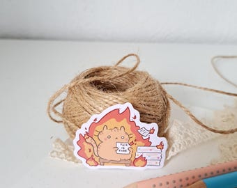 This is Fine Meme Funny Orange Cat Single Vynil Sticker Stationery Journaling Decoration Bullet Journal Notebook Scrapbooking Waterproof