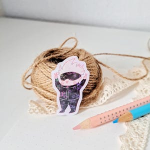 Anime inspiriert von mir gezeichnet Niedlich Chibi Gojo Jujutsu Kaisen Glitzer Holographisch Single Vynil Aufkleber Schreibwaren Journaling Dekoration Journal