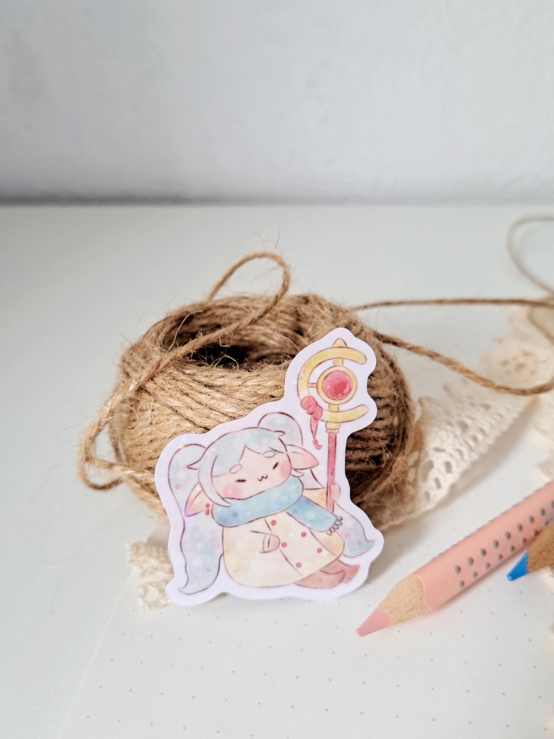 Anime INSPIRED DRAWN by ME Cute Chibi Freiren Glitter Holographic Single Vynil Sticker Stationery Journaling Decoration Journal Notebook