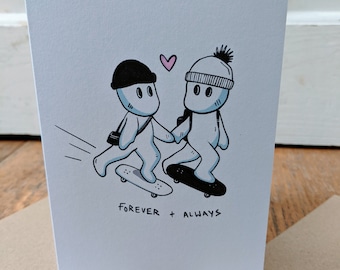 Skateboard skateboarding Valentine's love card - forever and always unisex/genderless/non-binary