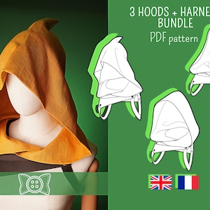 3 HOODS + HARNESS BUNDLE pdf pattern | home printing | digital pattern | Medieval hoods