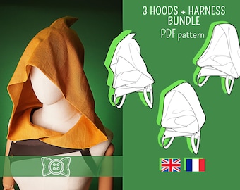 3 HOODS + HARNESS BUNDLE pdf pattern | home printing | digital pattern | Medieval hoods