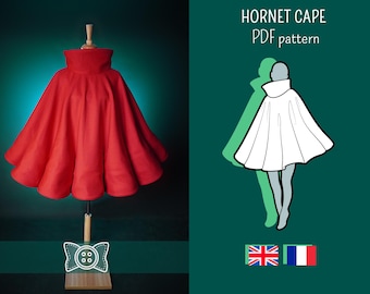 HORNET CAPE with structured collar and forever pleats, cosplay PDF pattern, one size fits most