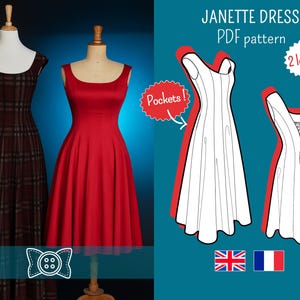 JANETTE DRESS PDF pattern - Cute cottagecore‑style, flattering dress with pockets and lacing