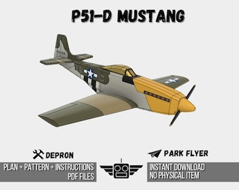 P-51 D Mustang -Depron RC Airplane - parkflyer - Descarga instantánea - Patrón de plan PDF e instrucciones