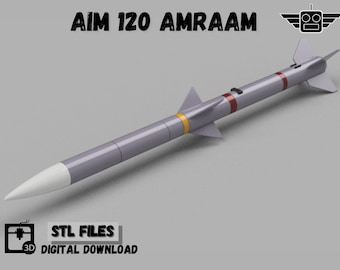 Réplica del misil AIM 120 AMRAAM para aeromodelismo / Modelo a escala RC / Archivos Stl para impresión 3D / Descarga instantánea