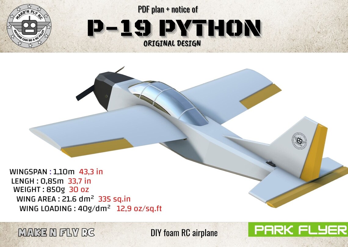DIY Foam RC Plane - PDF Plan-p19 Python - Instant Download - Etsy Canada