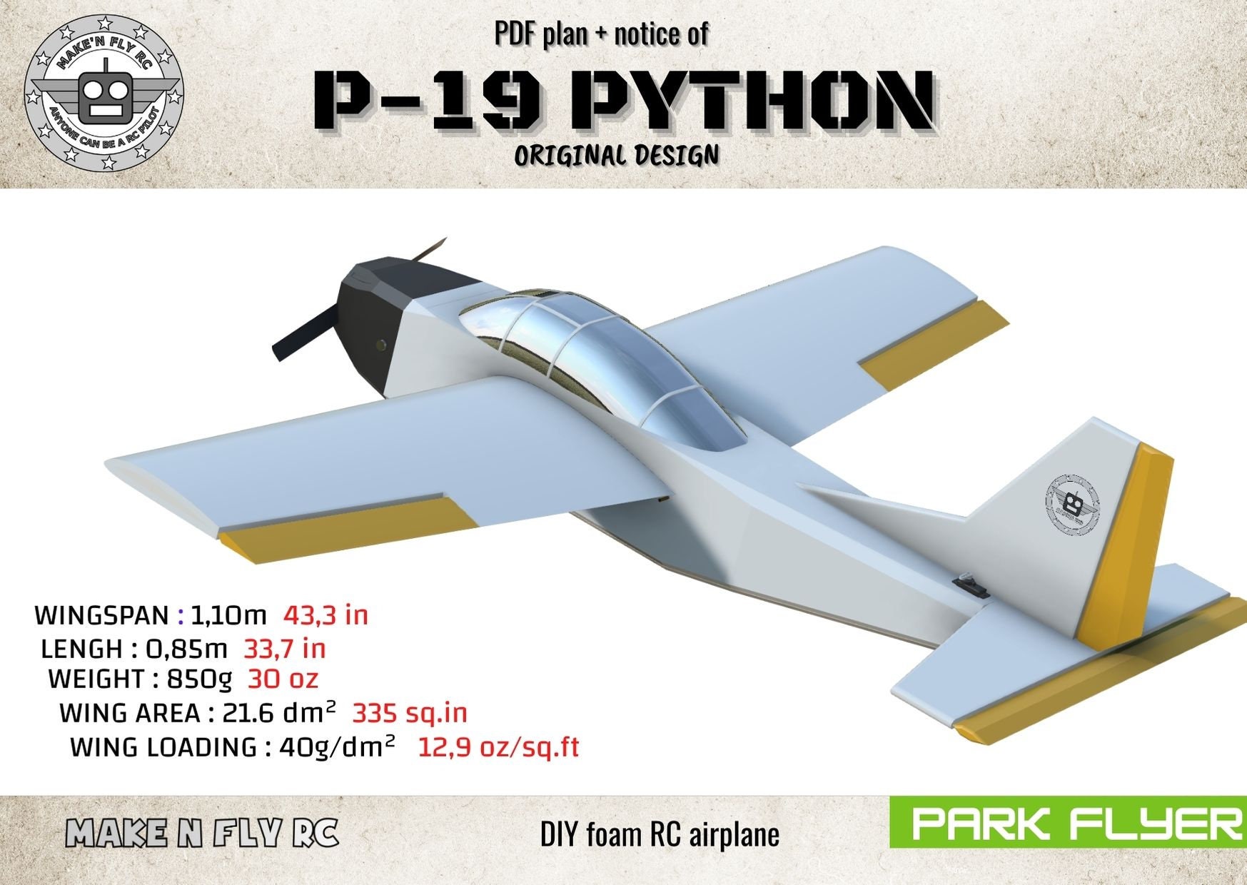 DIY Foam RC Plane PDF Planp19 Python Instant Download Etsy UK