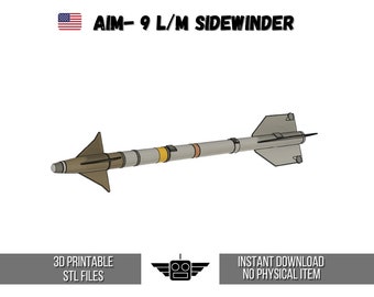 Réplica de Misil AIM 9 L/M SIDEWINDER para aeromodelismo / Modelo a escala RC / Archivos Stl para impresión 3D / Descarga instantánea