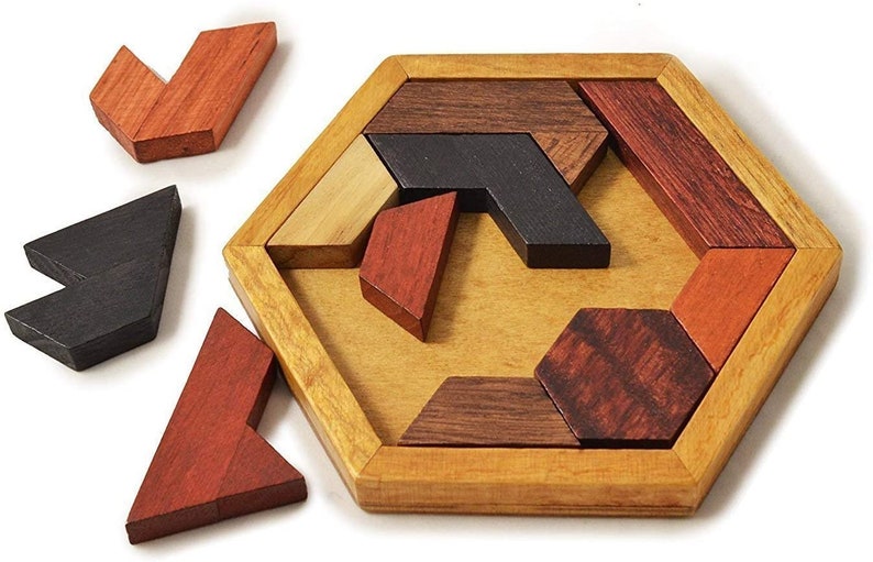Wooden Hexagon Puzzle Game For Kids Educational Gift 3d | Etsy