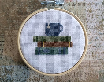 Handmade Finished Cross Stitch "Country Living" BOOK & TEACUP
