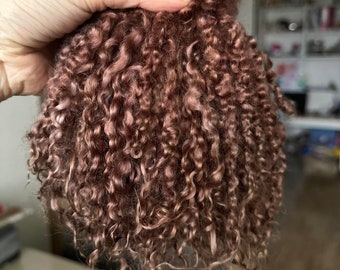 手染めの赤茶色のカールモヘア：オーガニックドールヘア 5～6インチ