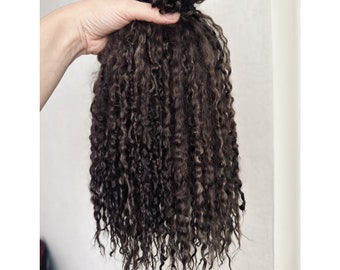 手染めダークチョコレートティーズウォーターフリース：人形の髪のためのオーガニック巻き毛