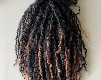 ブラックティーズウォーターモヘアドールヘア：銅色のハイライト、一点物BJDリボーンウォルドルフ10～12インチ