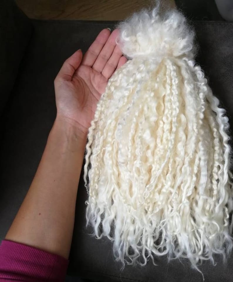 Organic washed and blaeched mohair for doll hair 10-12" long / Teeswater fleece image 1