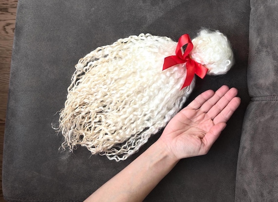 Washed Undyed Teeswater Wool Locks, Curly Doll Hair, Spinning Felting Roving Supplies (30g/1oz )