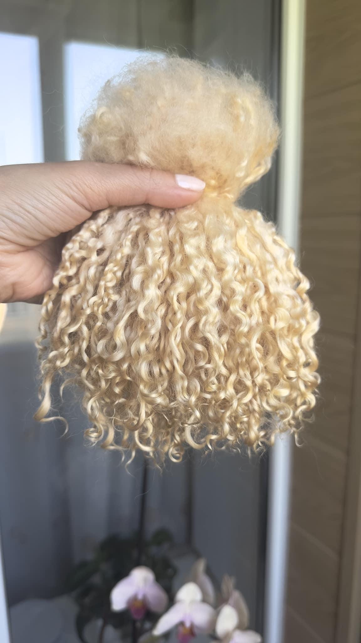 Light Golden Organic Teeswater Mohair Fleece for Doll Hair Reroot, Waldorf OOAK Dolls