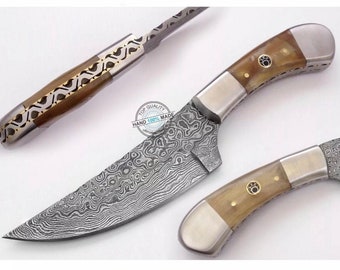 8.50"Custom Handmade Damascus Steel Skinning knife (1199) Hunting knife, Gift for father, Boyfriend gift, Husband gift, Anniversary gift