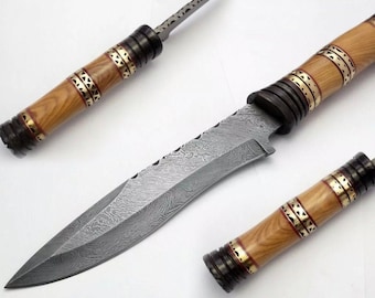 13.50" Custom Handmade Damascus Steel Hunting Knife, (793) Birthday Gift, Husband Gift, Gift for brother, Anniversary gift, Gift for father