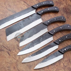 9.50&quot; to 13.50&quot; Custom Handmade Carbon steel, Chef set, Kitchen knives set (2245) Gift for father, Anniversary gift, Husband gift, Chef gift