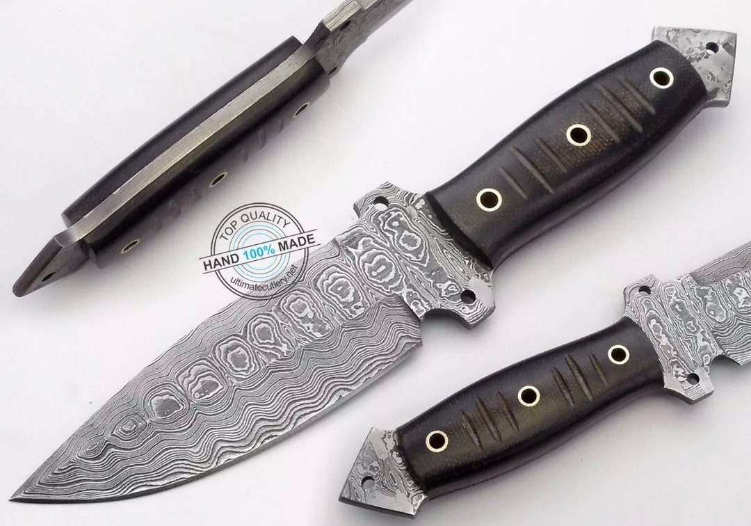 Handgemachtes Damast Jagdmesser | 32 Cm Gesamtlänge, Walnussholz-Griff, Mit Lederscheide