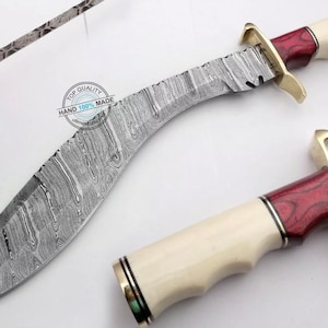 17.75&quot; Custom handmade Damascus steel, Kukri Bowie knife (2173) Hunting knife, Gift for father, Husband gift, Anniversary gift