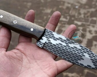 9.50" Custom handmade Damascus steel, Drop Point, Hunting knife (Deep acid etching) (2281) Gift for father, Boyfriend gift, Anniversary gift