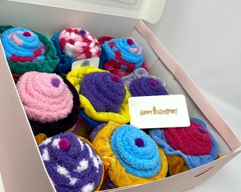 Box of 9 Themed Fuzzy Sock Cupcakes with Scrunchies. Birthday Gift, Get Well Gift, Party Favors, Quaranteen Gift, Teen Gift, Holiday gift