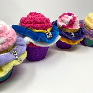 Cheer Fuzzy Sock Cupcakes with Scrunchies. Birthday Gift, Get Well Gift, Party Favors, Appreciation Gift