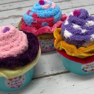 Birthday Fuzzy Sock Cupcakes with Scrunchies. Birthday Gift, Party Favors ,Teen Gift, holiday gift, Thanksgiving, Christmas gift