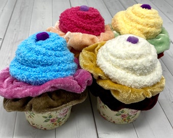 Fuzzy Sock Cupcakes with Scrunchies. Birthday Gift, Get Well Gift, Party Favors, Appreciation Gift, Quaranteen Gift, Thinking Of You Gift