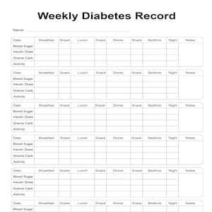 Diabetes Tracker, Wekelijks diabetesrecord, Diabeteslogboek, PDF, Instant download, Bloedsuikertracker, PDF afdrukbaar, Digitale download