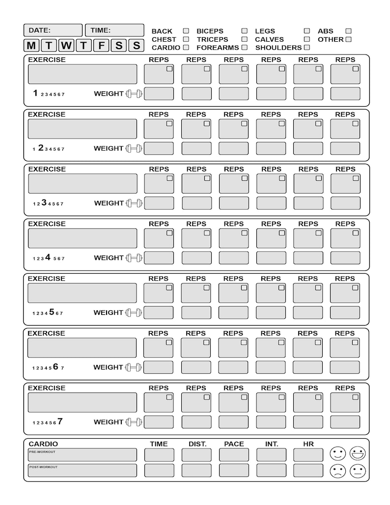 Daily Workout Log Fitness Journal PDF Printable Exercise Etsy Australia