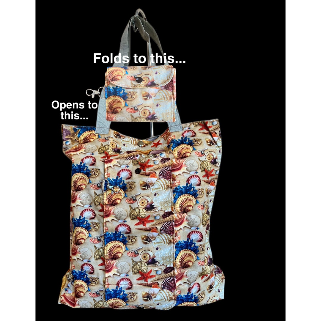Borsa della spesa riutilizzabile da spiaggia, foderata in nylon ripstop