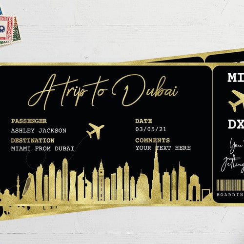 DUBAI BOARDING PASS Boarding Pass Template Surprise Flight Etsy UK