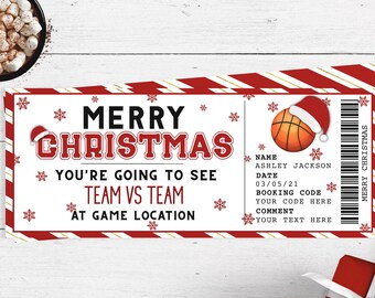 Basketball Game Christmas gift ticket, Christmas sport ticket, Surprise Game Ticket Editable, Voucher Certificate, gift editable