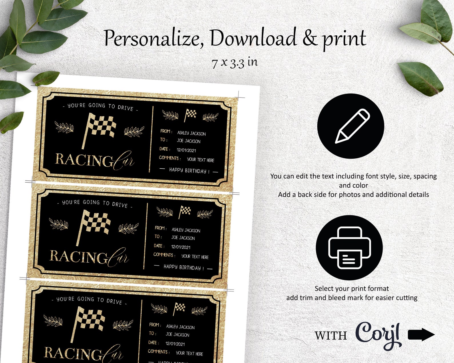 Racing Car Gift Voucher Editable Voucher Happy Birthday Etsy