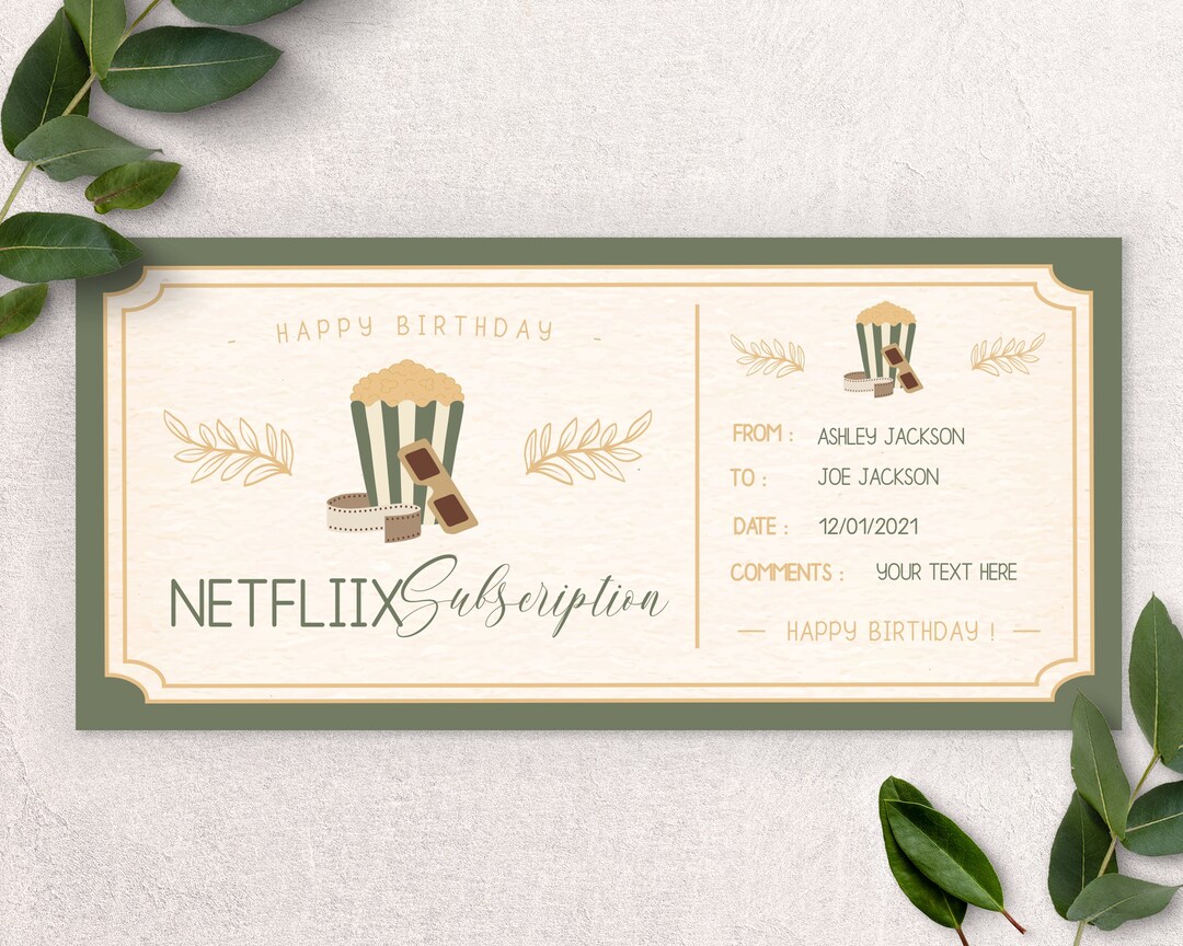 NETFLIX SUBSCRIPTION VOUCHER, Birthday Gift Ticket, Subscription