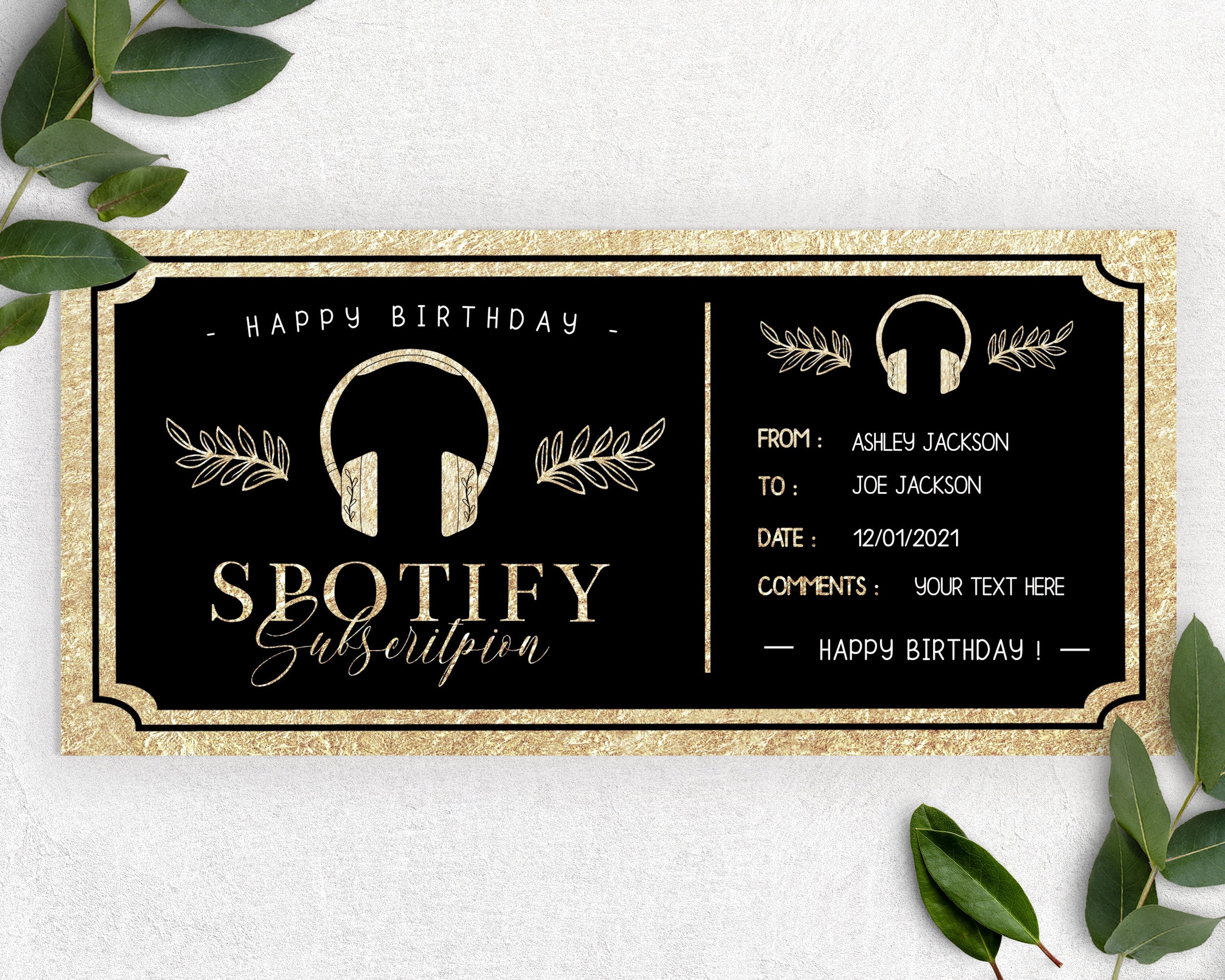 Spotify Subscription Gift Voucher, Editable Voucher, Happy Birthday, Music  Subscription Voucher, Custom Ticket, Birthday Gift Experience B5 