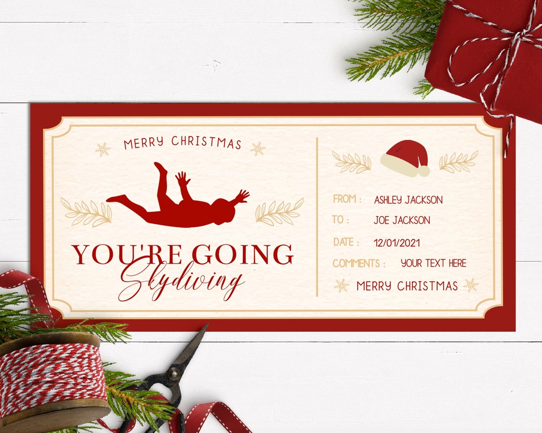 Skydiving Christmas Voucher, Skydiving Coupon, Skydiving Certificate