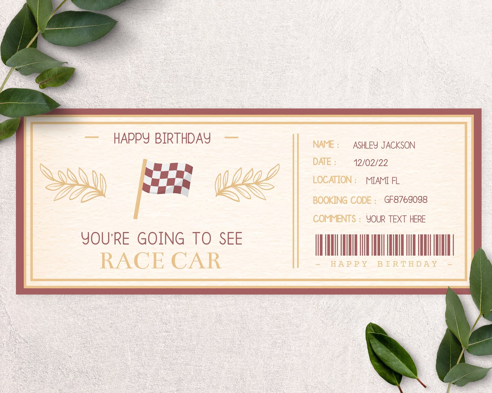 Printable Race Car Ticket Printable Race Car Formula 1 Gift Etsy