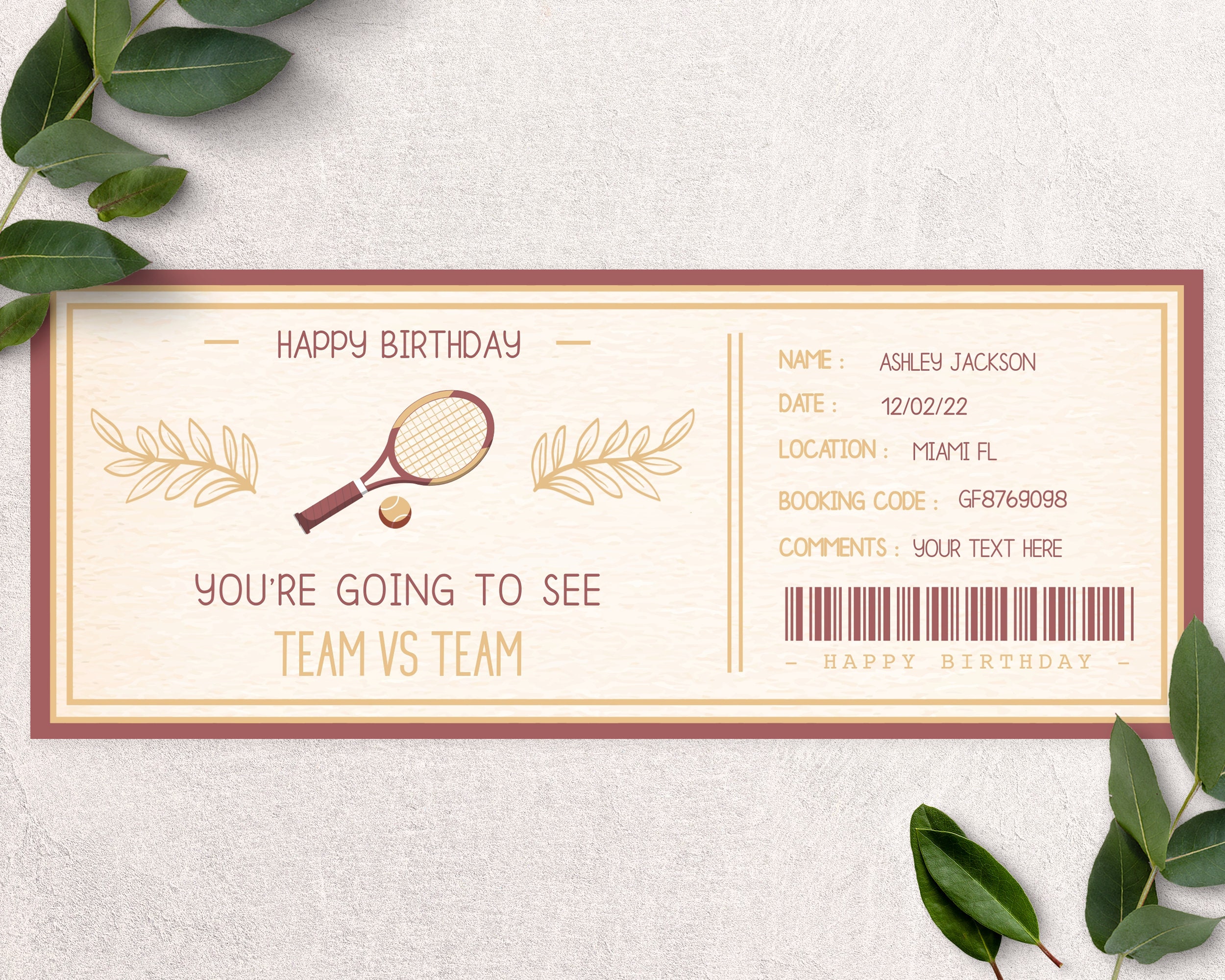Printable tennis gift Ticket Printable tennis sport ticket Etsy