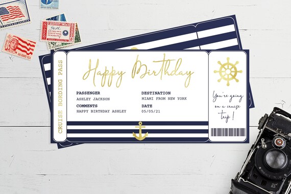 CRUISE TICKET BIRTHDAY Gift, Surprise Trip Ticket, Editable Cruise Ticket,  Printable Ticket, Boarding Pass, Vacation Ticket, Travel Ticket 