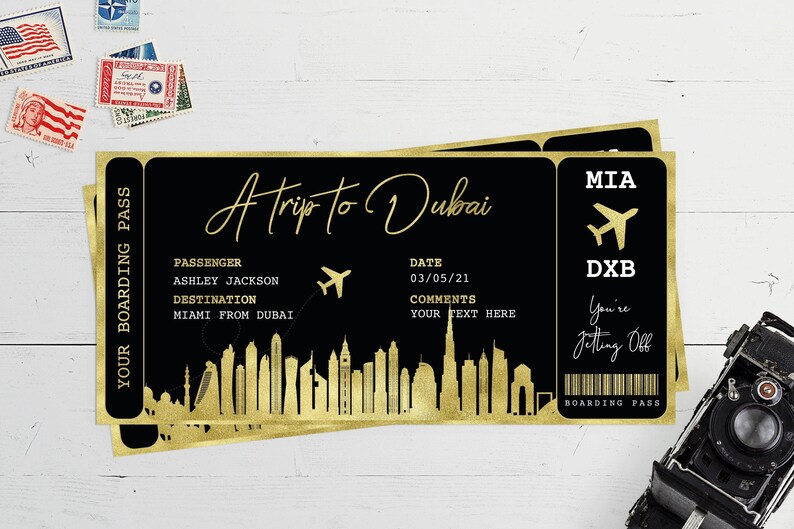 DUBAI BOARDING PASS Boarding Pass Template Surprise Flight Etsy Canada