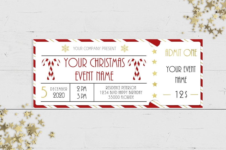 CHRISTMAS Event Ticket Printables Editable Event Ticket Etsy